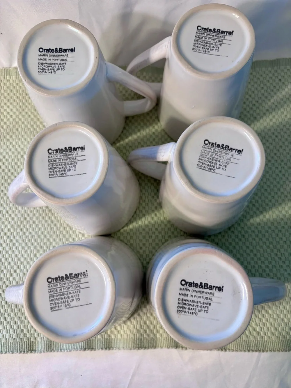 6-Crate&Barrel Marin Dinnerware Cream-White Ceramic Mugs 12oz.